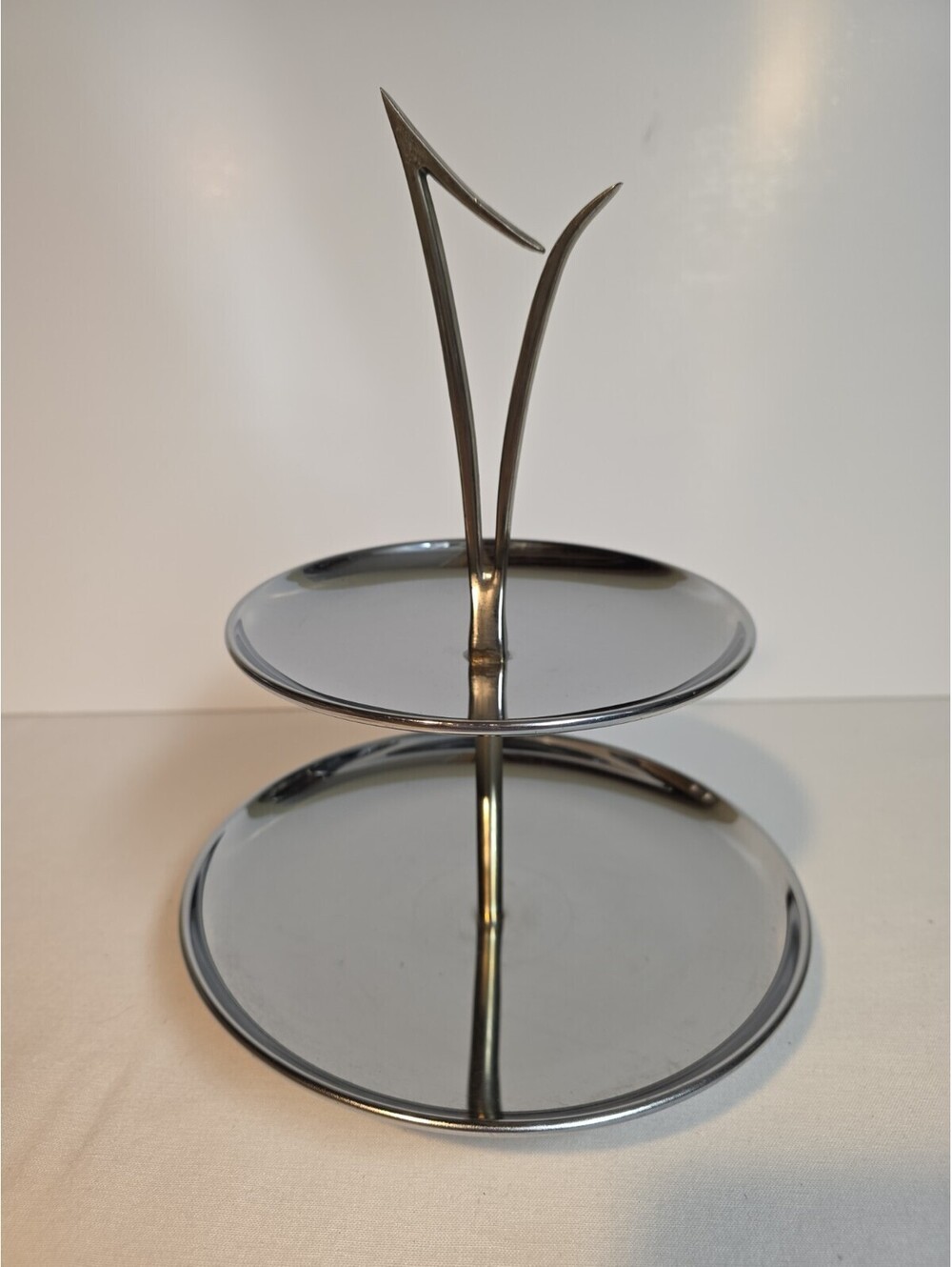 Kromex MCM  11” Atomic 2 Tier Tidbit Serving Tray Chrome